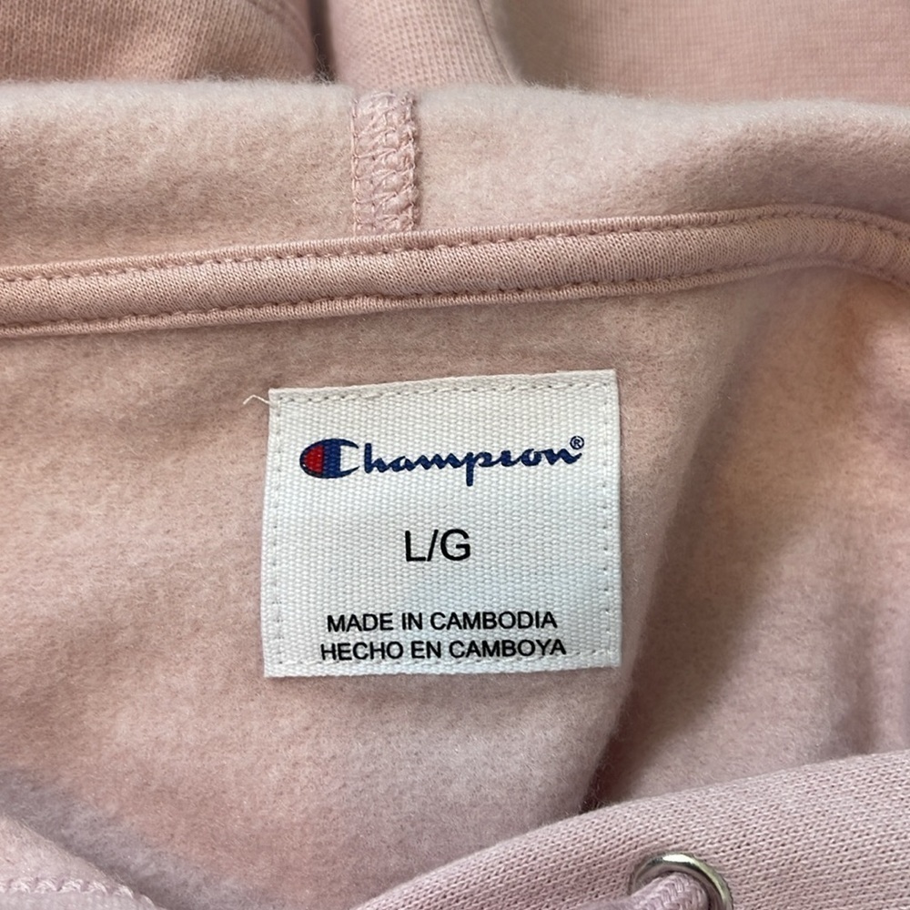 NWT Champion Powerblend Sweatshirt Hoodie Embroidered Script Logo SZ L Hush Pink - Picture 7 of 13